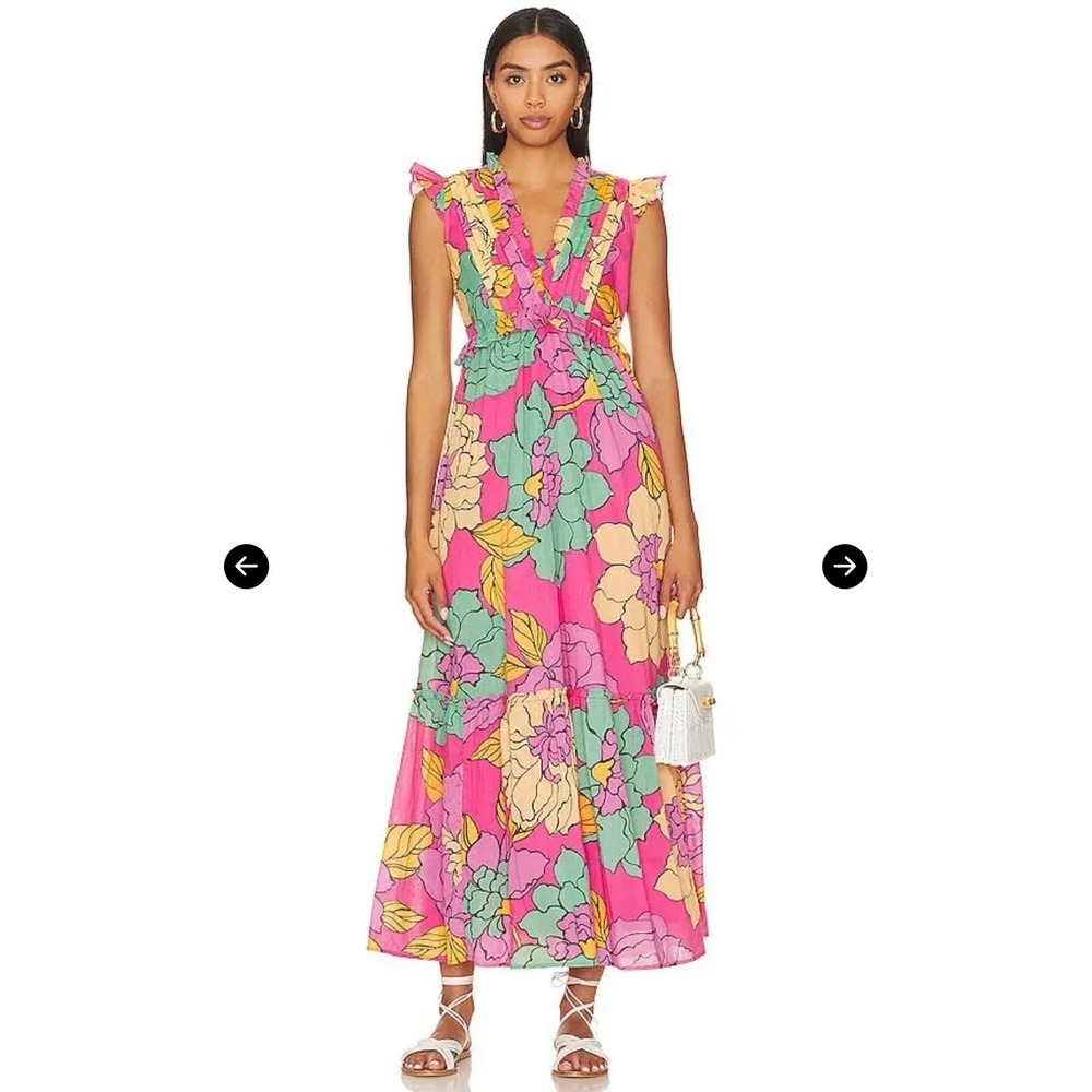 Banjanan Women's XS Constance 100% Cotton Floral Print Maxi Dress Tropical Boho